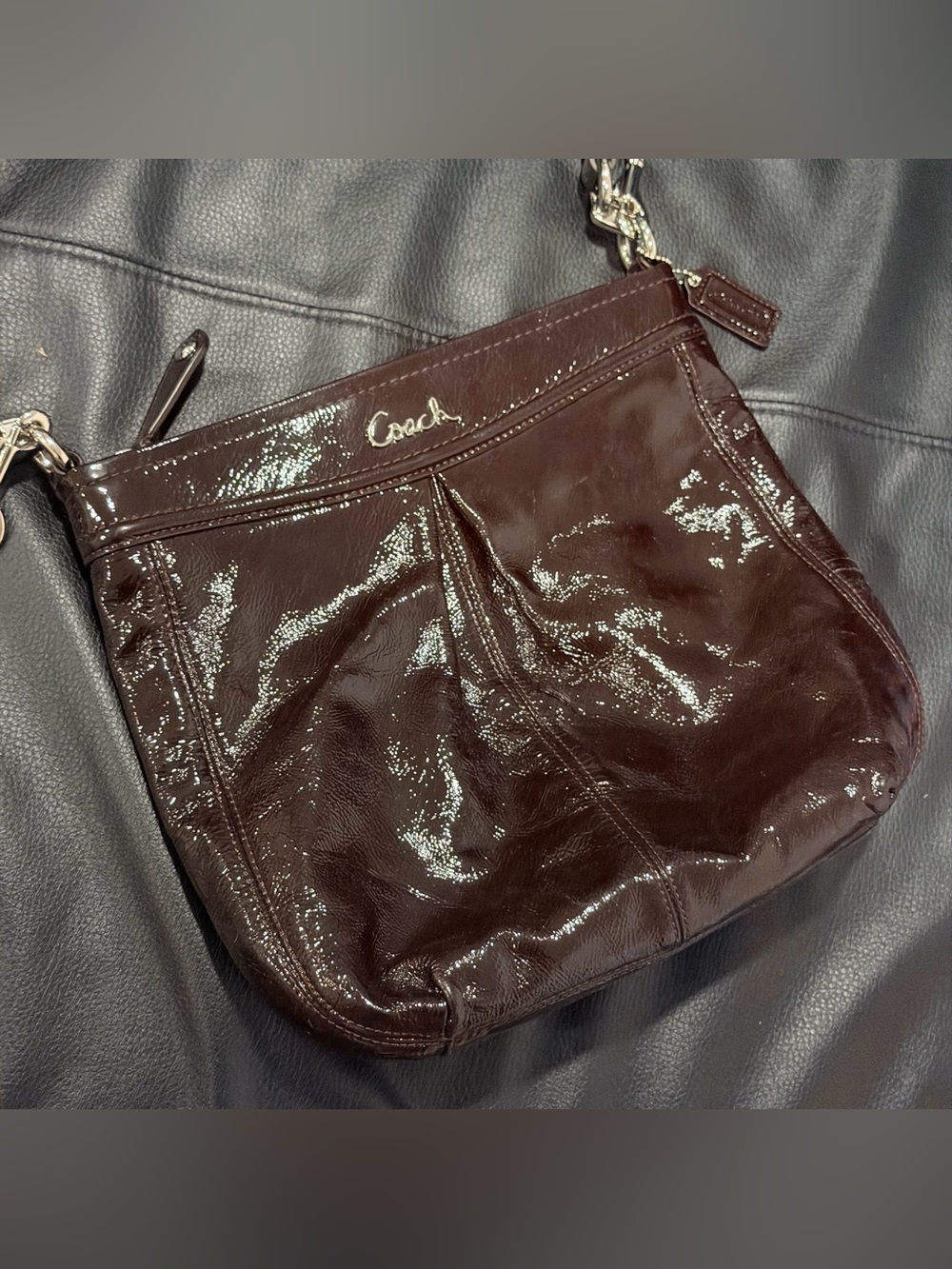 Coach Ashley Brown Patent Leather Shoulder / Handbag Purse Y2K